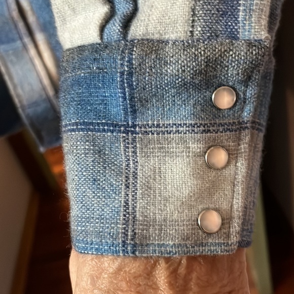 VTG Wool Blue Plaid Open Range Western Pearlized Snap Shirt-Essential Ez 17.5/35 - Picture 5 of 13